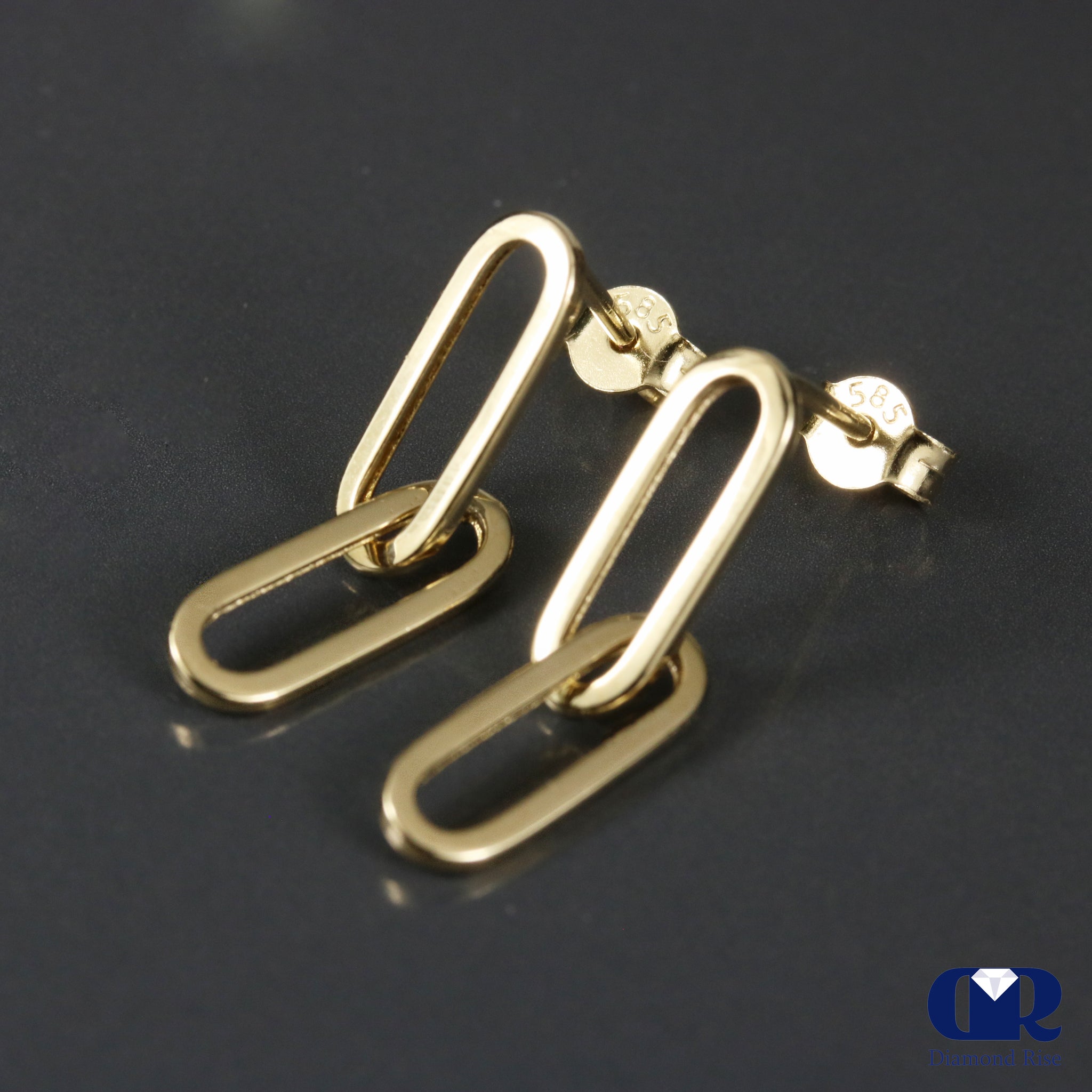 Natural Diamond Safety Pin Earrings 14K Yellow Gold Diamond 