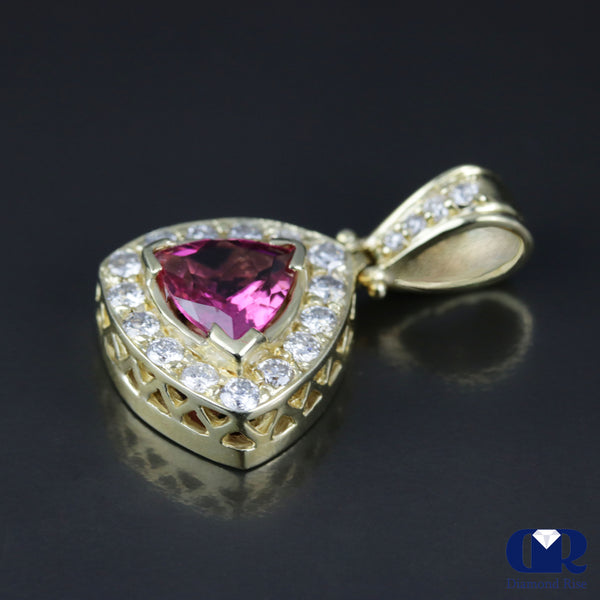 Women's Pink Trillion Tourmaline & Diamond Pendant Necklace In 14K ...