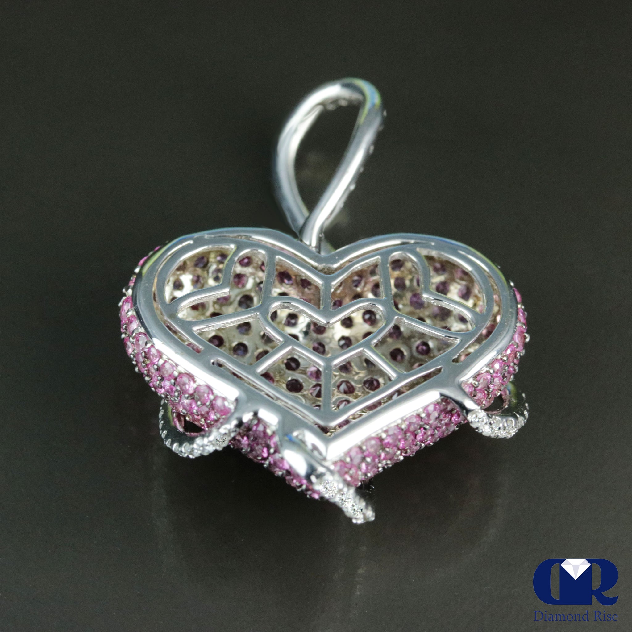 Flexible Wire Necklace with Pink Sapphire and Diamond Heart 18K Rose